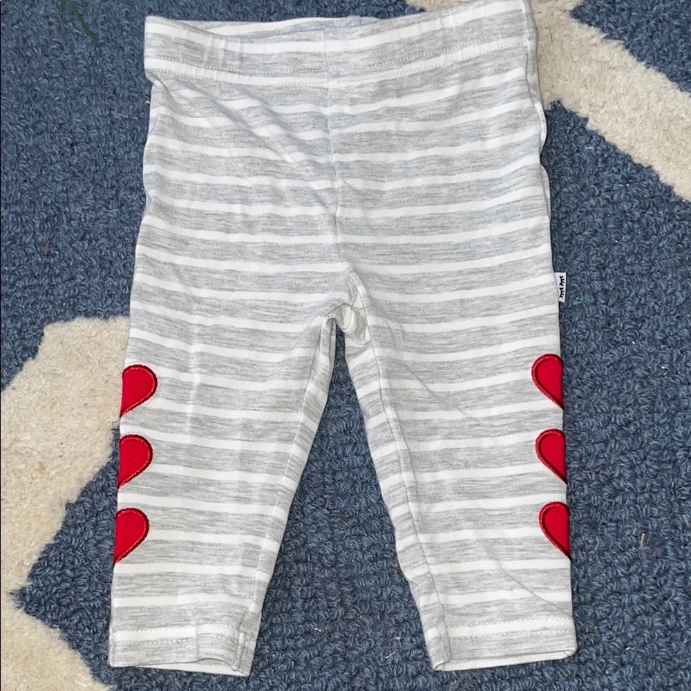 Little Sleepies Striped Gray and Red Heart baby Leggings